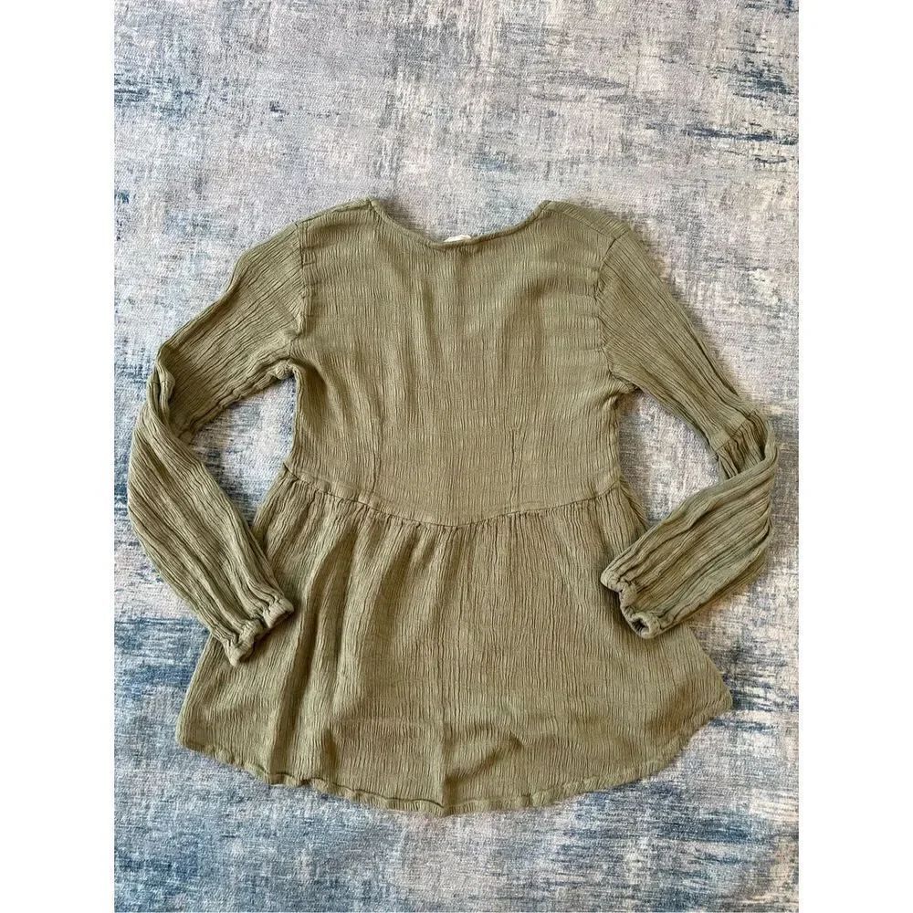 Sim & Sam Green Ruched Fabric Long Sleeve Boho Top Small - Picture 6 of 8